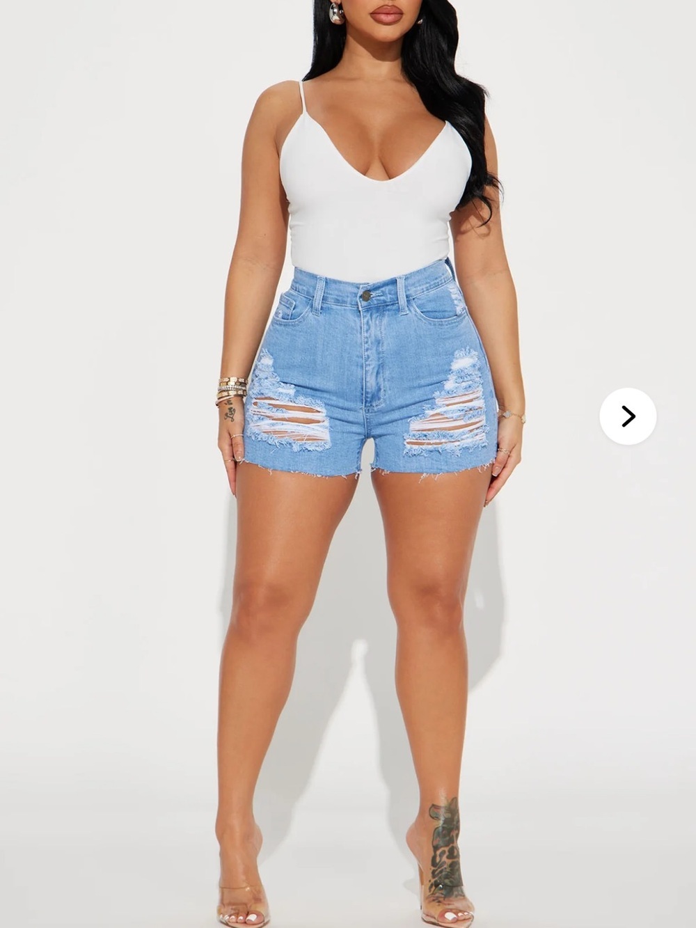 Fashion Nova Light Blue High-Rise Distressed Denim Shorts Women